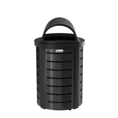 Suncast Commercial 35 Gallon Outdoor Decorative Metal Trash Can with Roto-Molded Lid, Black